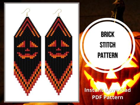 Bead Fringe Earrings Pattern, Halloween Beading, Fringe Earrings Pattern, Brick Stitch Earrings Pattern, Beaded Earrings Pattern, Halloween Beaded Jewelry, Beaded Halloween, Spooky Crafts, Beaded Ideas