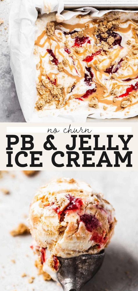 Peanut Butter Jelly Ice Cream, Peanut Butter Ice Cream Recipe, Jelly Ice Cream, Butternut Bakery, Butter Ice Cream, Homemade Strawberry Jam, Ice Cream Maker Recipes, Peanut Butter Ice Cream, Oat Crumble