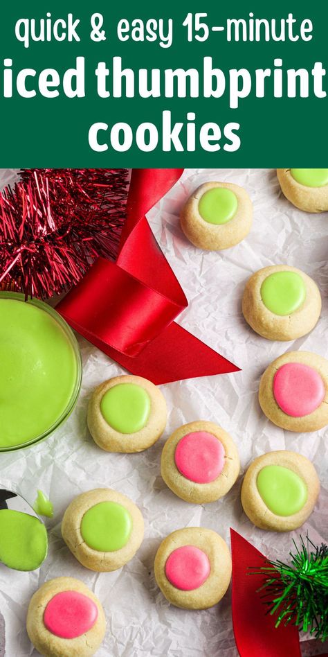 Iced Thumbprint Cookies, Thumbprint Cookies With Icing, Christmas Thumbprint, Best Thumbprint Cookies, Christmas Cookie Icing, Festive Dessert Recipes, Thumbprint Cookies Recipe, Sugar Cookie Bars, Tea Cookies