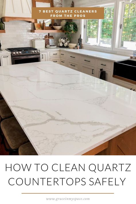 How To Clean Quartz, Clean Quartz Countertops, Quartz Cleaner, How To Clean Stone, Hard Water Stain Remover, Quartz Kitchen Countertops, Quartz Kitchen, White Quartz Countertop, White Countertops