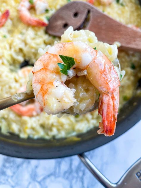 Shrimp Risotto Recipe | Creamy Arborio Rice with Shrimp and Garlic Italian Rice Dishes, What Is Risotto, Rice With Shrimp, Seafood Medley, Shrimp Risotto, Creamed Rice, Garlic Spinach, Kid Approved Meals, Shrimp And Rice