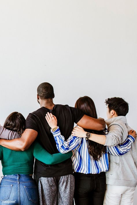 Rearview of diverse people hugging each other | premium image by rawpixel.com / McKinsey Diversity Photography, Group Reference, Hug Pose, Stock Photography Ideas, Team Photoshoot, People Holding Hands, Holding Each Other, People Hugging, Together Photo