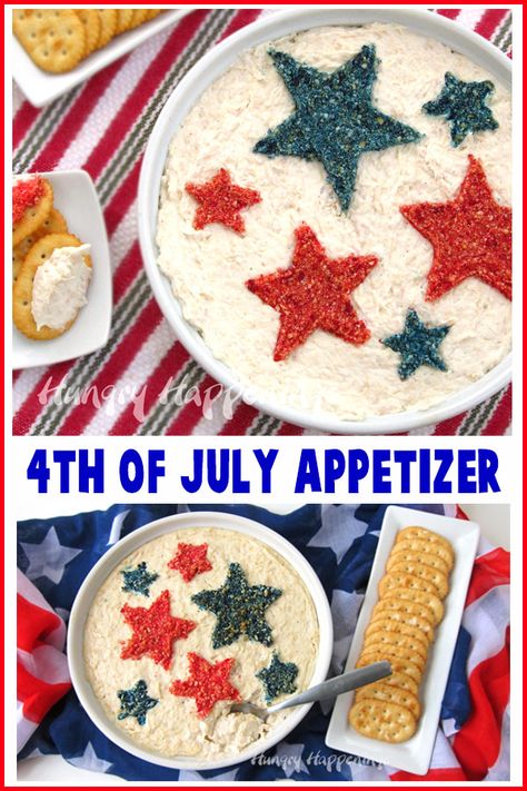 Turn a hot chicken dip into a 4th of July Appetizer by decorating the top with red and blue colored cracker stars. Patriotic Dip, Patriotic Appetizers, July 4th Appetizers, Hot Chicken Dip, 4th Of July Appetizers, July Appetizers, Best Party Appetizers, Party Dip, Best Party Food