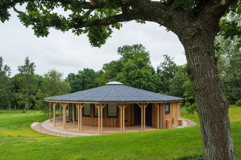 Rotunda Roundhouses studio #yogastudio #roundhouse #gardenbuilding # ecobuild Wooden Yurts, Garden Yoga, Yoga Garden, Yurt Living, Round Building, Eco Buildings, Glamping Site, Cob House, Timber Cladding