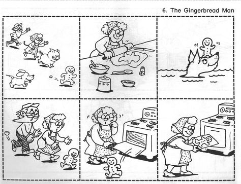 Fred- This is the story called 'Ginger Bread'. By using graphic illustration, i think this also a great example of the graphic sequence. In this storyboard, without the words, people can still read the information and use their imagination to think what is it. Fairy Tales Sequencing, Story Sequencing Worksheets, Fairy Tales Kindergarten, Gingerbread Story, Gingerbread Man Unit, Gingerbread Man Story, Fairy Tale Writing, Gingerbread Man Activities, Gingerbread Activities