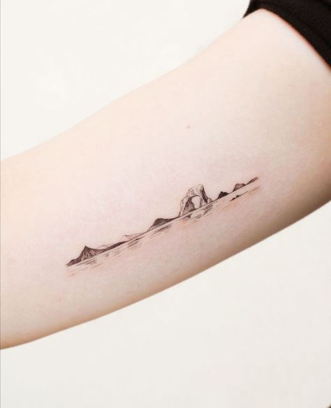 Lake Reflection Tattoo, Lake Landscape Tattoo, Horizon Line Tattoo, Landscape Line Tattoo, Lake Inspired Tattoo, Horizontal Line Tattoo, River Tattoo For Women, Horizontal Tattoos For Women, Shoreline Tattoo