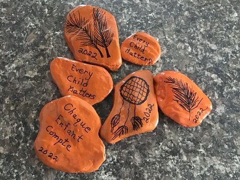 Orange Rocks, Grade 3 Social Studies, Truth And Reconciliation, Orange Shirt Day, Indigenous Education, Class Art Projects, Painting Indian, Rock Designs, Rocks To Paint