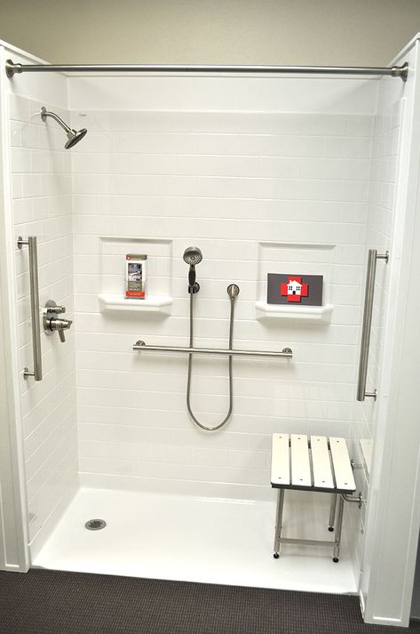 Convert Tub To Shower, Tiny Wet Room, Remove Bathtub, Diy Tile Shower, Accessible Bathroom Design, Shower Grab Bar, Stand Alone Tub, Grab Bars In Bathroom, Accessible Bathroom