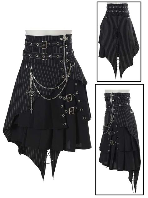 Bodyline Punk skirt with spider chain Stem Punk Outfit, Spider Outfit Ideas, Skirts With Chains, Gothic Punk Outfits, Skirt With Chains, Punk Chains, Punk Dresses, Layered Clothing, Punk Tops