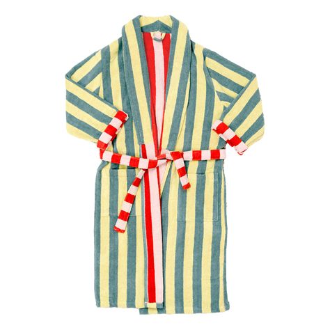 Where to Buy Harry Styles' Nearly Sold-Out Striped Robe | domino Cotton Bathrobe, Dusen Dusen, Terry Robe, Yellow Stripes, Brushed Cotton, Mode Inspiration, Terry Cloth, Shawl Collar, Green Stripes