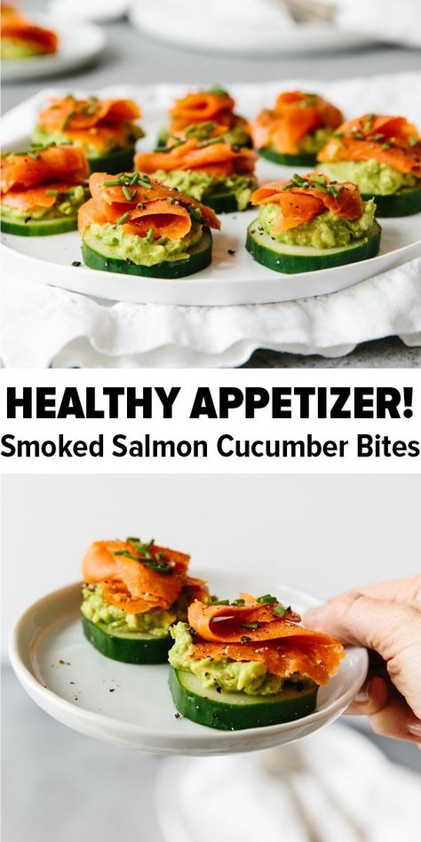 Salmon Cucumber Bites, Smoked Salmon Cucumber, Avocado And Cucumber, Salmon Appetizer, Paleo Appetizers, Healthy Appetizer, Cucumber Bites, Healthy Appetizer Recipes, Salmon Avocado