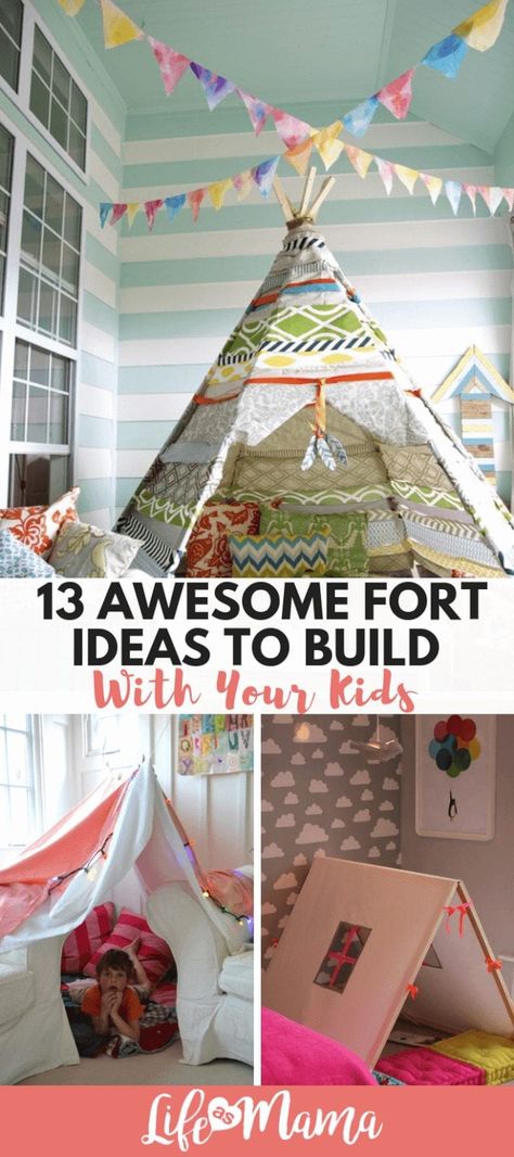 Who doesn't love a good fort? Bring back one of those fun things from your own childhood and share the memories with your kiddos! #LifeAsMama #fortideas #DIYfort Crafts For Teenagers, Fort Ideas, Cool Forts, Diy Hanging Shelves, Garage Door Makeover, Diy Wall Shelves, Birthday Crafts, Handmade Beauty Products, Mason Jar Diy