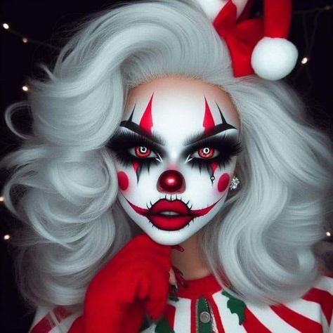 Creepy Cute Clown Makeup, Creepy Clown Photoshoot, Face Paint Ideas Adults, Scary Female Clown, Female Clown Makeup, Neon Clown Makeup, Glam Clown Makeup, Evil Clown Makeup, Halloween Clown Makeup