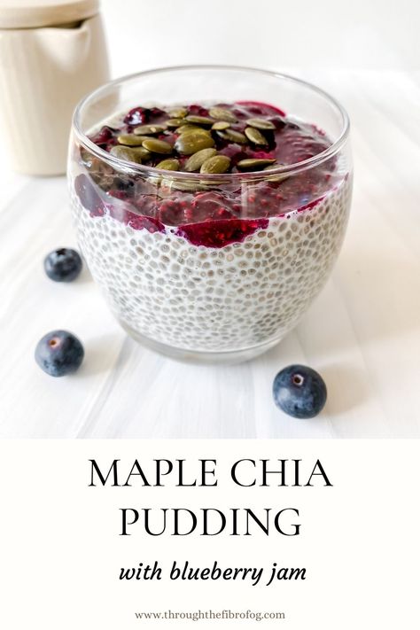 Maple chia pudding with blueberry jam Cranberry Chia Pudding, Vanilla Chia Pudding, Low Histamine Foods, Healthy Gluten Free Breakfast, Chia Recipe, Low Histamine Diet, Berry Compote, Fall Baking Recipes, Summer Breakfast