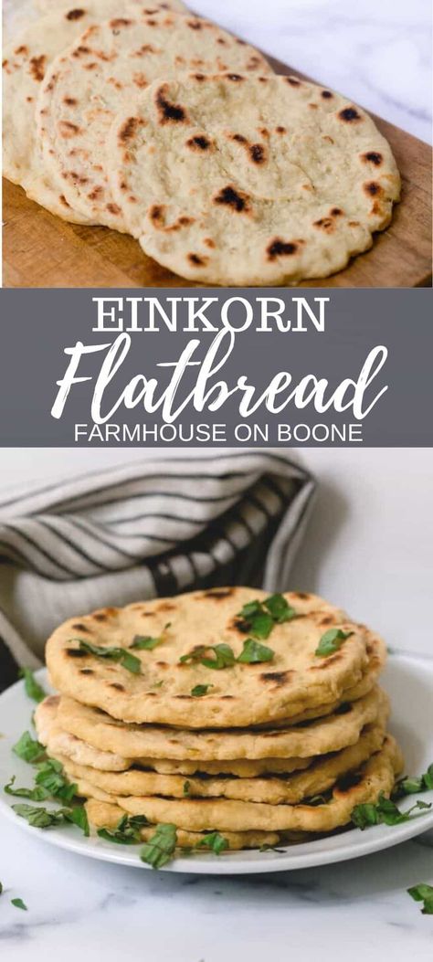 Einkorn Flatbread, Einkorn Pizza Dough, Einkorn Bread, Flatbread Dough, Farmhouse On Boone, Einkorn Recipes, Pita Bread Recipe, Einkorn Flour, Flatbread Recipe