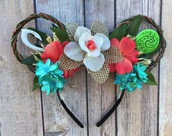 Girl From an Island  (Moana-Inspired Floral Mickey Mouse Ears, Heart of Te Fiti, Maui Hook, Vine Disney Ears, Hawaiian Ears, Tropical Ears) Maui Hook, Heart Of Te Fiti, Te Fiti, Wedding Disney, Diy Disney Ears, Disneyland Ears, Disney Ears Headband, Diy Mickey Ears, Disney Mouse Ears