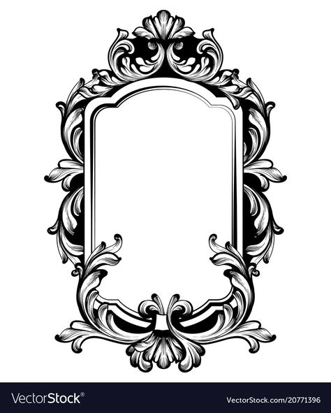 Baroque Frame Tattoo, Mirror Frame Drawing, Vintage Frame Drawing, Line Art Frame, Ornamental Frame, Frame Drawing, Baroque Frame, Filigree Tattoo, Framed Tattoo