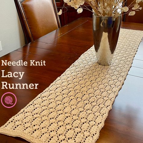 The Needle Knit Lacy Runner Adds a Touch of Elegance! - Runner Pattern, Lace Runner, Mercerized Cotton Yarn, Free Pdf Pattern, Knitting Blogs, Table Runner Pattern, Knitting Charts, Garter Stitch, Loom Knitting