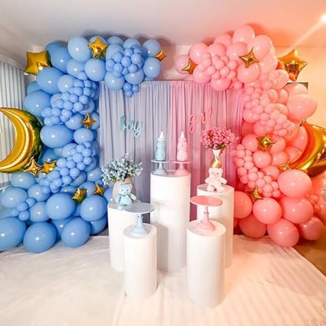 Jobkoo Pink Blue Balloon Garland Arch Kit, Pastel Blue Baby Light Pink Latex Balloons Macaron Pastel Pink Pale Blue Helium Party Balloon for Boys Girls Graduation Birthday Gender Reveal Party Decor Gender Reveal Party Decor, Blue Balloon Garland, Pink Latex, Bow Gender Reveal, Blue Color Combinations, Gender Reveal Balloons, Baby Light, Blue Balloon, Gender Reveal Party Decorations