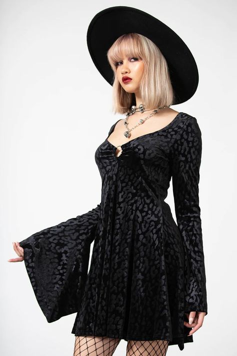 MINI DRESSES | Killstar Witchy Goth, 2010 Fashion, Skull Dress, Chain Dress, Iconic Dresses, Plunge Dress, Lace Skater Dress, Leopard Dress, Black Long Sleeve Dress