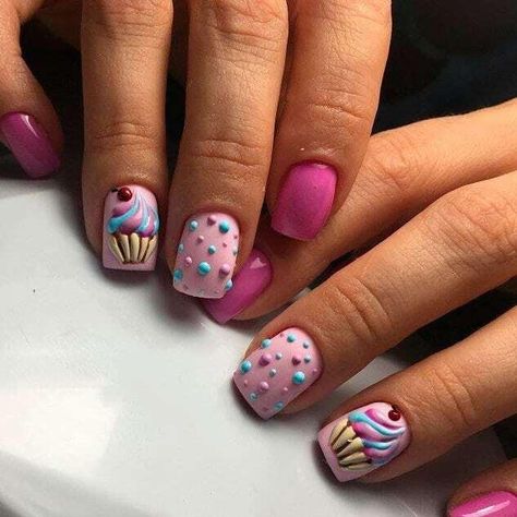 Rockabilly Nails, Cupcake Nails, Flamingo Nails, Disney Acrylic Nails, Tape Nail Art, Tropical Nails, Cupcake Art, Trendy Nail Art Designs, Design Cake