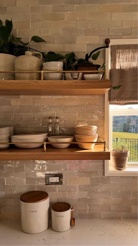 Brass Shelf Rail, Shelf Rail, Unlaquered Brass, Floating Kitchen Shelves, Brass Shelf, Kitchen Floating Shelves, Brass Shelves, Oak Floating Shelves, Floating Shelves Kitchen