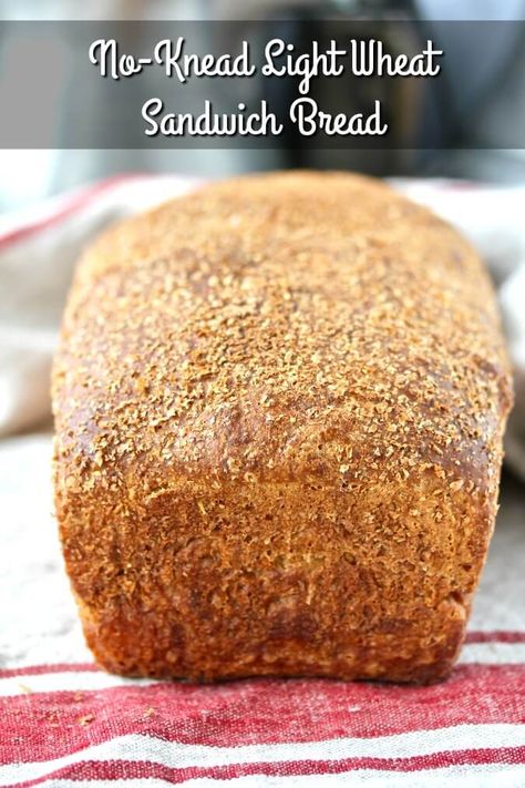 No Knead Light Whole Wheat bran-encrusted Sandwich Bread #nokneadbread #bread #breadrecipes All Bran Recipes, Bread 1 Hour, Wheat Bran Bread, Bran Bread, Wheat Sandwich Bread, Wheat Bran, Artisan Bread Recipes, Yeast Bread Recipes, Knead Bread