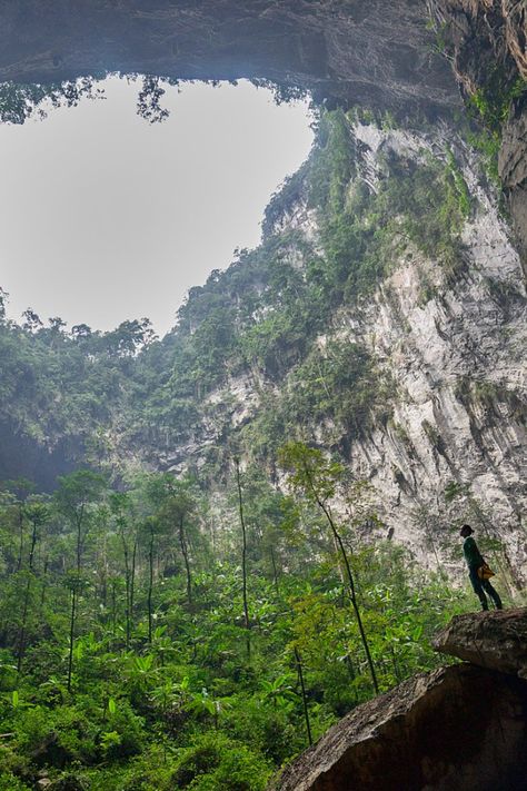 Image of a person looking up at the open roof of Hang Son Doong in Quang Binh Province, Vietnam Han Son Doong Cave, Hang Son Doong Cave, Vietnam Cave, Hotspring Spa, Son Doong Cave, Cave Exploring, Environment Landscape, Cave Photography, Mental Resilience