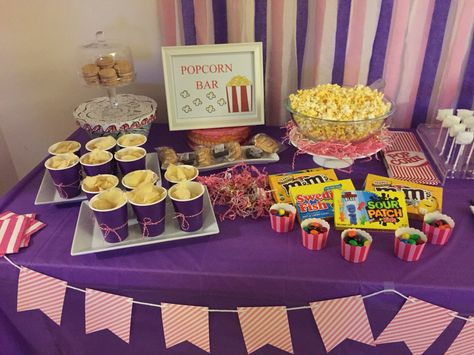 Popcorn bar and snacks for pajama party 13 Going On 30 Party Food, 13 Going On 30 Birthday, 30th Birthday Party Food, 30 Birthday Party, Birthday Party Food Ideas, 13 Going On 30, 30th Party, 30 Birthday, Third Birthday Party