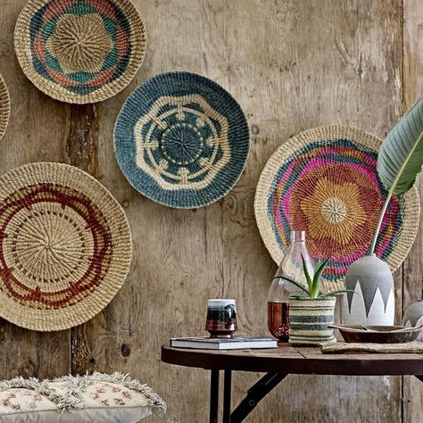 Jute Basket Decor, Decorative Wall Baskets, Basket Decor Ideas, Red Basket, Boho Basket, Seagrass Storage Baskets, Blue Patterns, Blue Baskets, Basket Decor