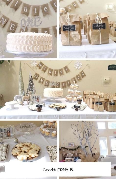 Winter Onederland Desserts, Winter Birthday Food Ideas, First Birthday Party Ideas Winter, One Year Old Winter Birthday Party Girl, Souvenirs Birthday Kids, Winter First Birthday Themes, Birthday Party Ideas Winter, January Birthday Party Ideas, Winter Birthday Ideas