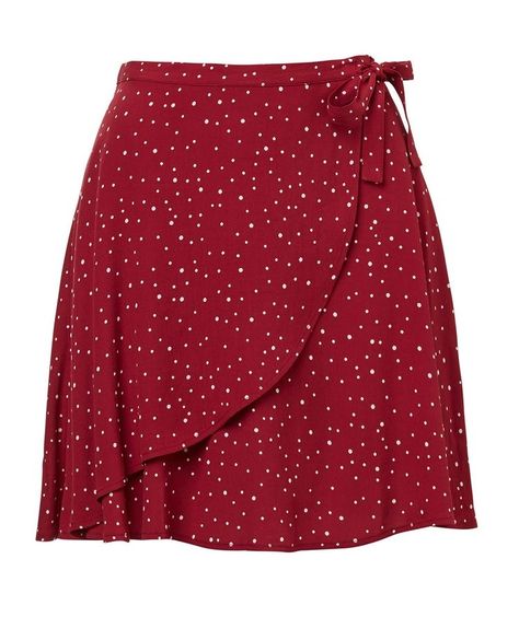 Current Fashion Trends 2023, Cute Short Skirts, Red Polka Dot Skirt, Polka Dot Mini Skirt, Pola Rok, Short Wrap Skirt, Skirt Asymmetrical, Red Mini Skirt, Wrap Mini Skirt