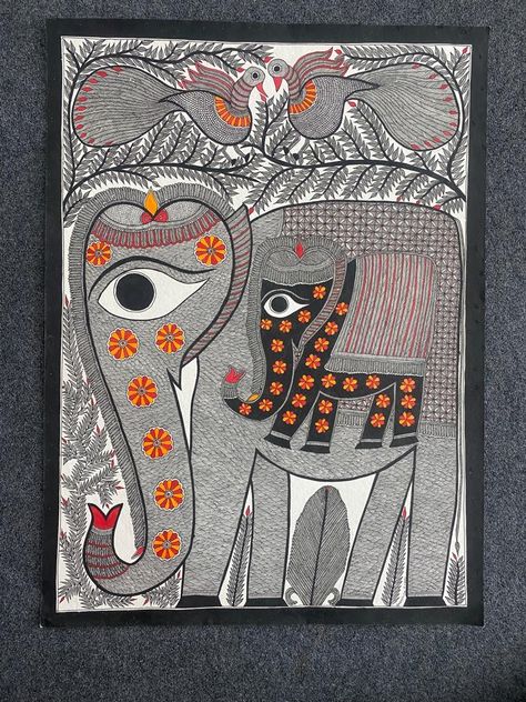 Madhubani Indian traditional trabil painting from Bihar state India handmade natural paintings Royal Elephant, Natural Painting, Madhubani Art, Indian Elephant, Madhubani Painting, Indian Traditional, Traditional Indian, Indian Art, Artwork Painting