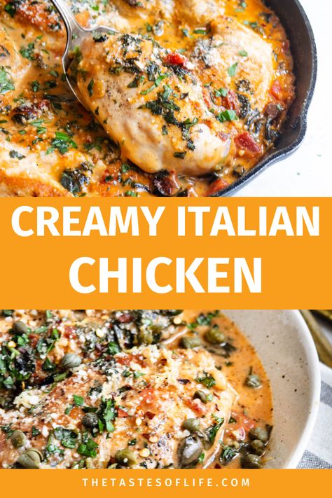 Creamy Italian Chicken Italian Chicken Skillet Recipes, Italian Skillet, Spinach Parmesan, Creamy Italian Chicken, Pan Seared Chicken Breast, Italian Chicken Recipes, Seared Chicken Breast, Chicken Skillet Recipes, Chicken Skillet