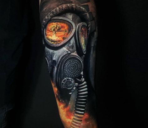 Steve Butcher Tattoo, Apocalypse Tattoo, Gas Mask Tattoo, Rose Tattoo Stencil, Tattoo Realism, Gas Mask Art, Snake Tattoos, Girl Face Tattoo, Movie Tattoos