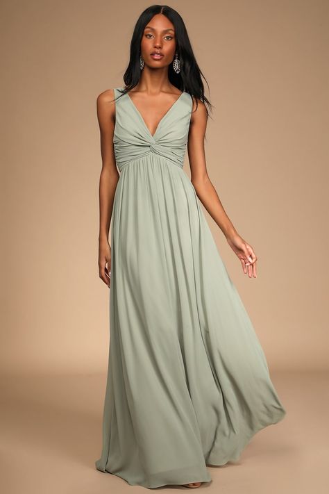 Sage Green Maxi Dress, Asymmetrical Maxi Dress, Sage Green Bridesmaid Dress, Sage Green Dress, Sage Dress, Twist Front Dress, Full Maxi Skirt, Latest Fashion Dresses, Green Bridesmaid