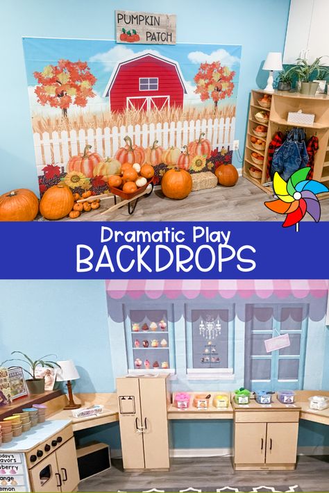 Pumpkin Patch Dramatic Play Kindergarten, Free Pumpkin Patch Dramatic Play, Diy Pumpkin Patch Dramatic Play, Pumpkin Patch Dramatic Play Printables Free, Dramatic Play Backdrop, September Dramatic Play, Mulberry House Playschool, Kitchen Dramatic Play Area, Pumpkin Patch Preschool Dramatic Play