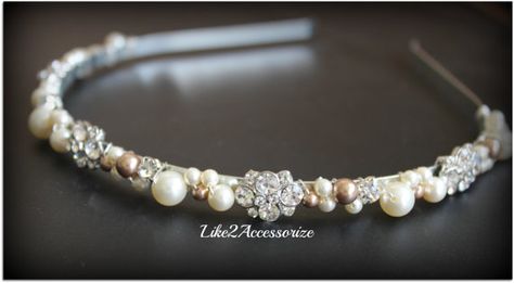 Junior Bridesmaid Pearl Bridal Tiara Headband by Like2Accessorize, $32.00 Bridal Pearl Headband, Pearl Headband Wedding, Bridal Head Piece, Bridal Hairstyle Indian Wedding, Bridesmaid Headband, Bead Hair, Pearl Bridal Headband, Tiara Headband, Headband Bridal