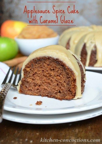 Applesauce Spice Cake with Caramel Glaze - Kitchen Concoctions Applesauce Spice Bundt Cake Recipes, Cupcakes With Caramel Frosting, Applesauce Spice Cake, Applesauce Cake Recipe, Cupcakes With Caramel, Spiced Applesauce, Dessert Apple, Cake And Ice Cream, Glaze Cake