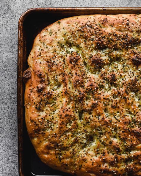 Everything Bagel No Knead Focaccia | The Subversive Table No Knead Foccacia Bread, No Knead Focaccia, Foccacia Bread, Focaccia Bread Recipe, Everything Bagel Seasoning, Fast Dinner Recipes, Bagel Seasoning, Best Oven, Focaccia Bread