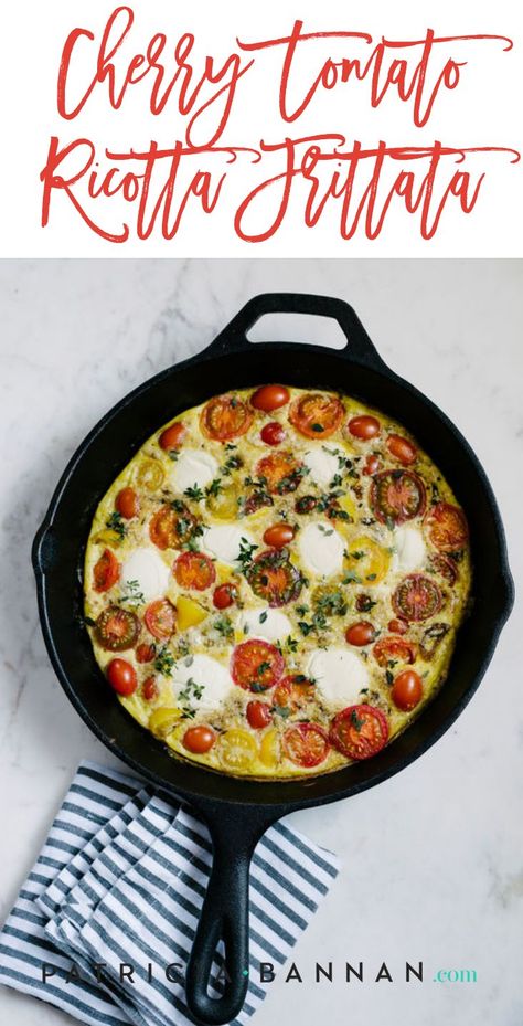 Cherry Tomato Ricotta Frittata | This #healthy #vegetarian #breakfast is the perfect way to start your morning. Try it out for your next weekend #brunch! #blog #nutrition #vegetarianrecipe #healthyrecipe #cooking Ricotta Frittata Recipes, Cherry Tomato Frittata, Frittata With Ricotta Cheese, Ricotta Frittata, Fritatta Recipe, Tomato Frittata, Savoury Slice, Goat Cheese Frittata, Tomato Breakfast