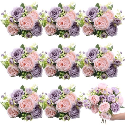 PRICES MAY VARY. What You Will Get: what you will receive are 8 bundles of pink and purple peonies artificial flowers, each has 7 branches with 9 flowers, mainly colored in pink and purple, delicate and romantic, sufficient to meet your daily and party use needs, or you can also share them with others Reliable to Use: our artificial peonies are made of quality silk flowers, and plastic and metal made stems, with exquisite workmanship, soft and smooth, light but sturdy, not easy to fade, deform o Publix Flowers Bouquets, Purple Floral Party Decor, Quince Decorations Pink, Pink And Purple Birthday Party, Lavender And Pink Wedding, Spring Bouquet Flowers, Lavender Wedding Decorations, Centerpiece With Flowers, Flower Party Themes