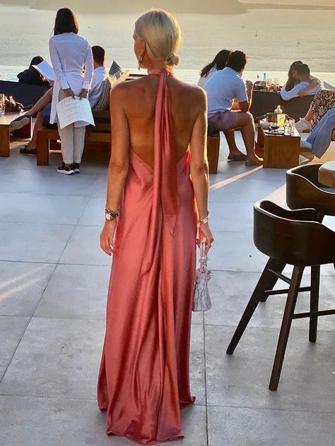 ANGELINA DRESS Backless Satin Dress, Halter Backless Dress, Full Skirt Dress, Backless Maxi Dresses, Suspender Dress, Vacation Dresses, Classy And Fabulous, Everyday Dresses, Dress Size Chart