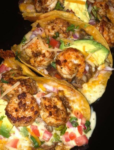 STEAK Shrimp Street Tacos, Shrimp Scampi Ingredients, Steak Shrimp, Raw Shrimp, Steak And Shrimp, Avocado Sauce, Yellow Corn, Cajun Shrimp, Shrimp Tacos