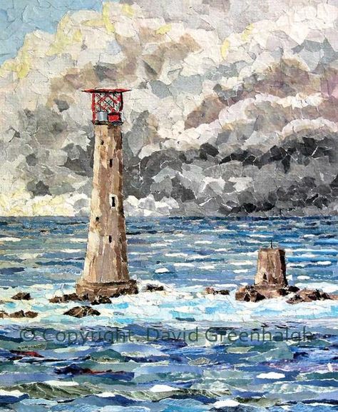 The Eddystone lighthouse - Fine Art Giclée Print -seascape, blue, stormy sky, original collage, contemporary art,wall decor Torn Paper Collage, Stormy Sky, Torn Paper, Rural Landscape, Original Collage, Green Landscape, Contemporary Fine Art, Weird Art, Giclée Print