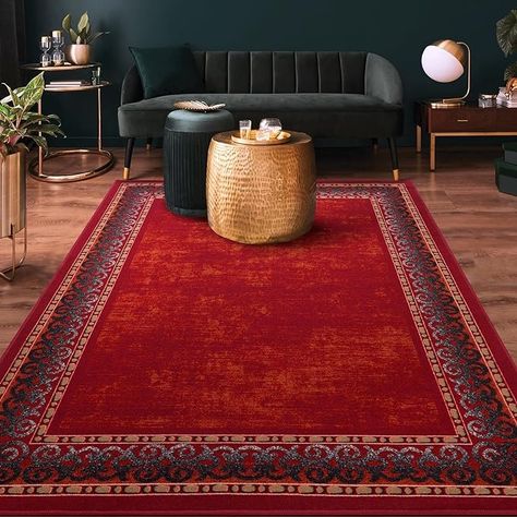 Amazon.com: Antep Rugs Alfombras Bordered Modern 8x10 Non-Slip (Non-Skid) Low Pile Rubber Backing Indoor Area Rug (Maroon Red, 7'10" x 10') : Electronics Red Rug Living Room, Persian Rug Designs, Wireless Access Points, Living Room Red, Blue Sofa, Area Rug Sizes, Living Room Flooring, Living Room Area Rugs, Maroon Red