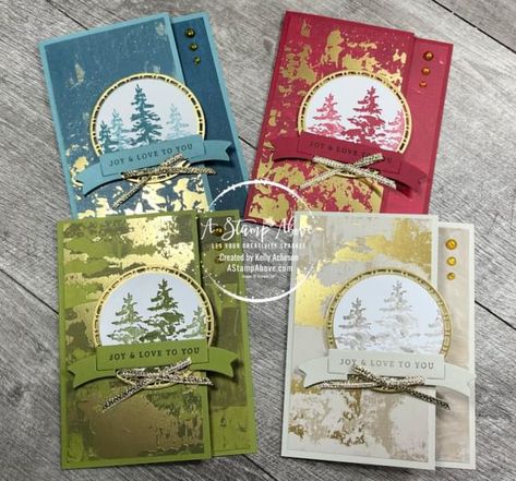 Kelly Acheson A Stamp Above, Su Peaceful Evergreen, Chrismas Cards, Stamped Christmas Cards, Simple Christmas Cards, Homemade Christmas Cards, Stampin Up Christmas Cards, Youtube Live, Christmas Tree Cards