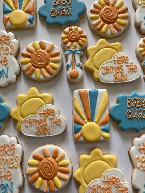 Here Comes The Son Cookies Decorated, Here Comes The Son Baby Shower Cookies, Here Comes The Son Sugar Cookies, Sunset Cookies, Here Comes The Sun Cookies, Here Comes The Son Cookies, Here Comes The Sun Cookies Decorated, Cutout Cookies Decorated, Sun Cookies