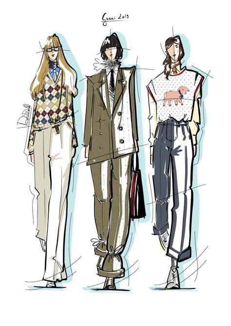 Gucci fashion show runway illustration sketch fashion art style Fashion Design Inspiration, Fashion Model Sketch, Patron Vintage, Fashion Figure Drawing, 2019 Runway, Fashion Illustrations Techniques, Fashion Illustration Sketches Dresses, Fashion Design Sketchbook, Fashion Design Collection