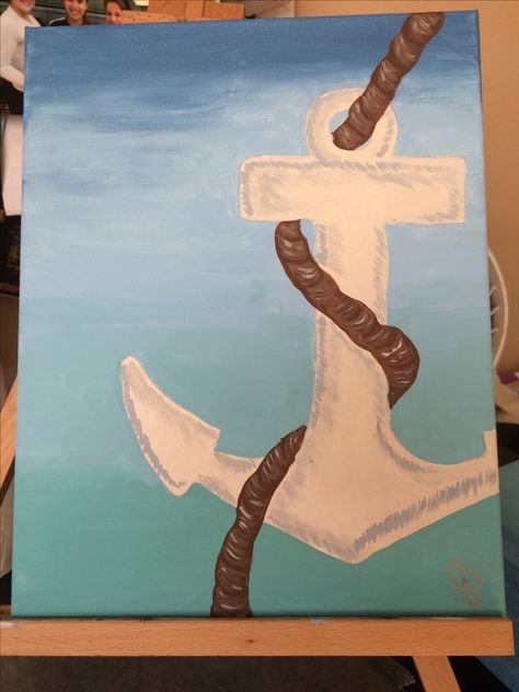 acrylic painting on 11" x 14" canvas. Made by Jen Schlecker featuring an Anchor Nautical Acrylic Painting Ideas, Geo Painting, Anchor Painting, Ship Quotes, Bathroom Canvas Art, Bathroom Canvas, Painting Canvases, Cute Canvas Paintings, Easy Canvas Painting